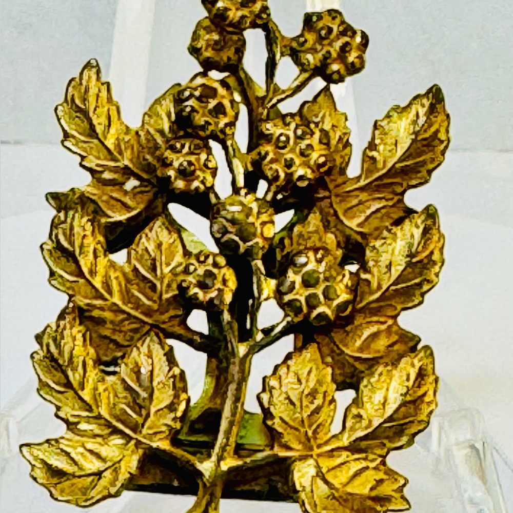 Gold Leaf & Berry Brooch - Botanical Statement scarf clip